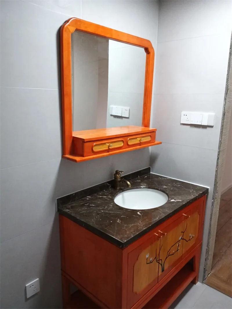 Nuovo mobile da bagno cinese dipinto con pavimento in legno massello, lavabo per il viso, mobile da bagno mediterraneo dipinto a mano