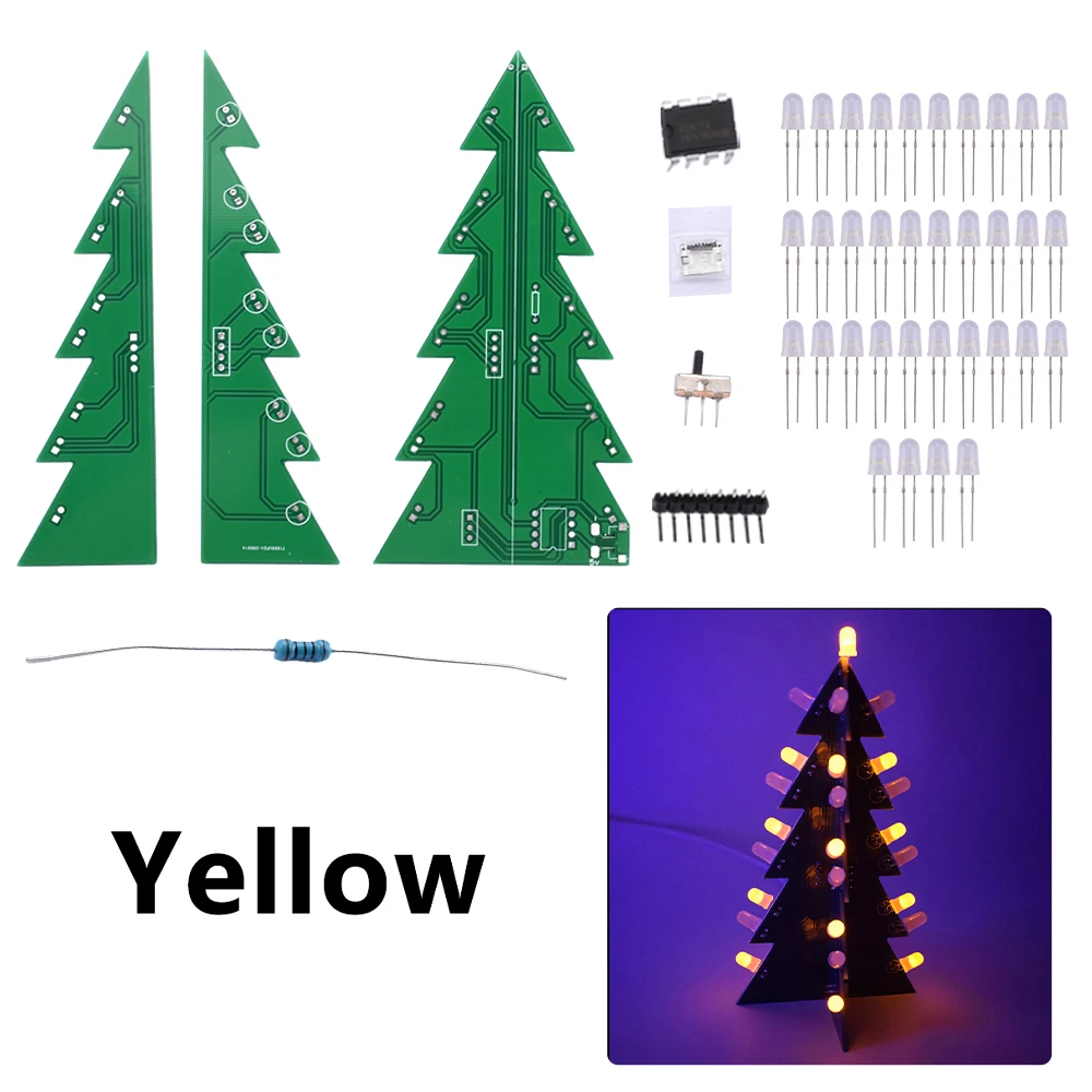 Xmas Tree DIY Kits Yellow LED Flashing Tree DIY Kits Electronics Soldering 3D Christmas Tree for Soldering Practice Learning