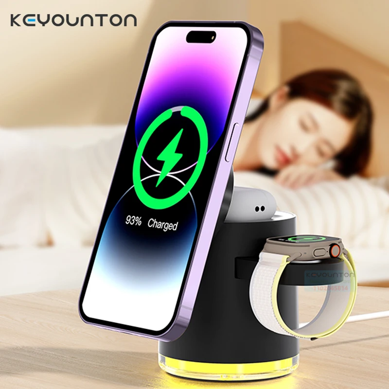 

Expandable Portable 4 in 1 Magnetic Wireless Charging Station for Samsung Apple Watch Fast Charger Dock Station Stand Organizer