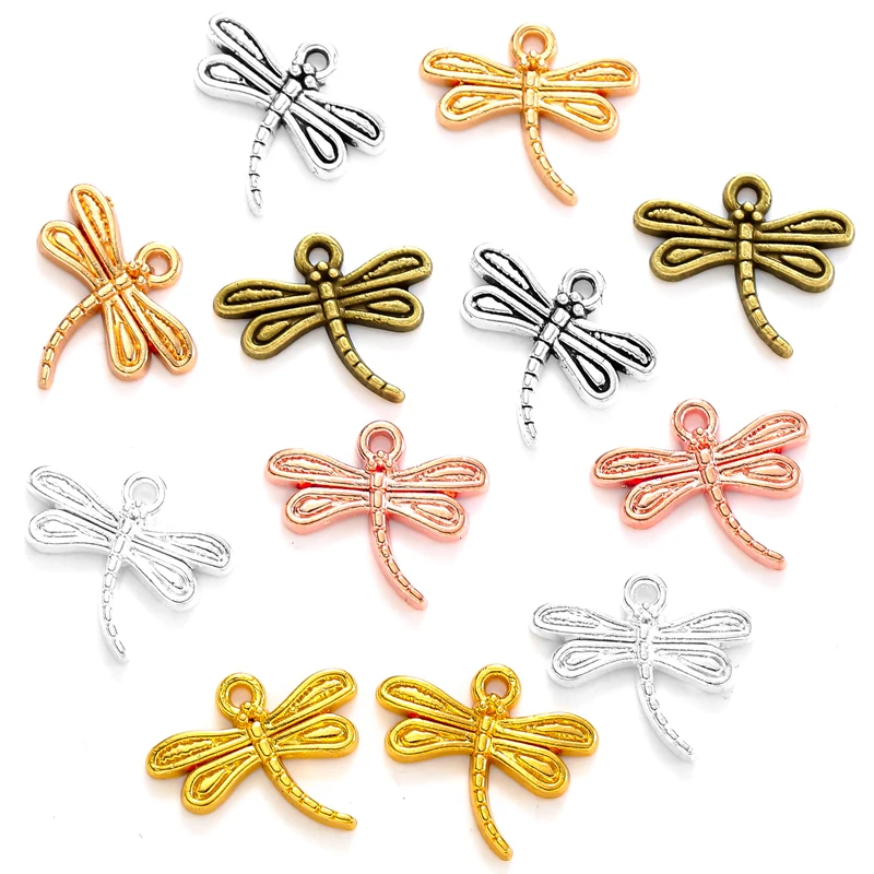 20pcs 6 Color Alloy Metal dragonfly Charms For Earring necklace Pendants DIY Handmade Jewelry Accessories Making 17*15mm D2121