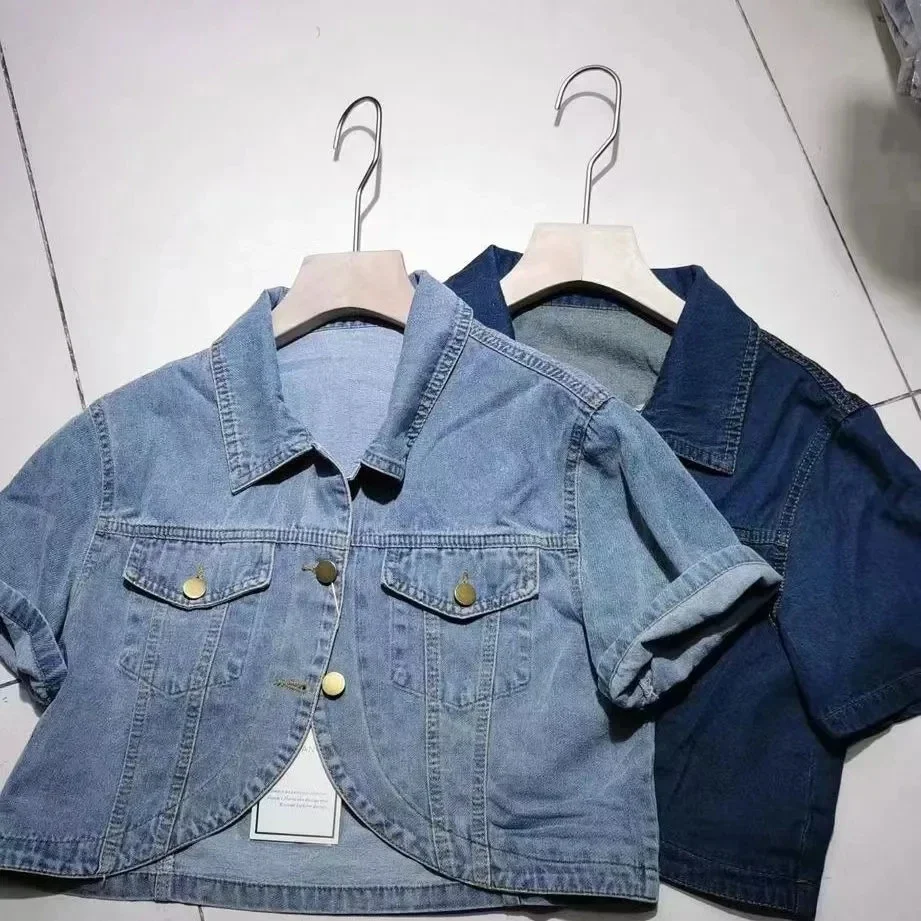 

2025 Female Shawl Jackets Tops New Short sleeved Denim Jacket For women's Korean version Versatile Short Cowboy Coat