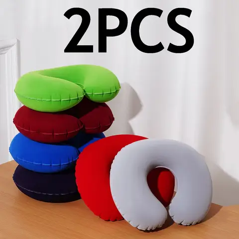 Pacote com 2 Almofadas Infláveis em Forma de U, Almofada de Pescoço Portátil e Dobrável para Viagem, Adequada para Viagens