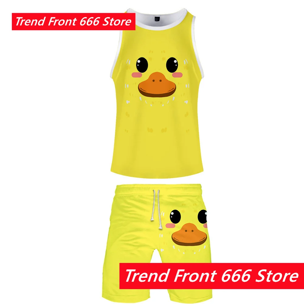 Animal Cartoon Duckling Bear 3D Prited Boys Mens Children's T-shirt Set Kids Sleeveless Vest Tshirts +Shorts Sport Two Piece Set