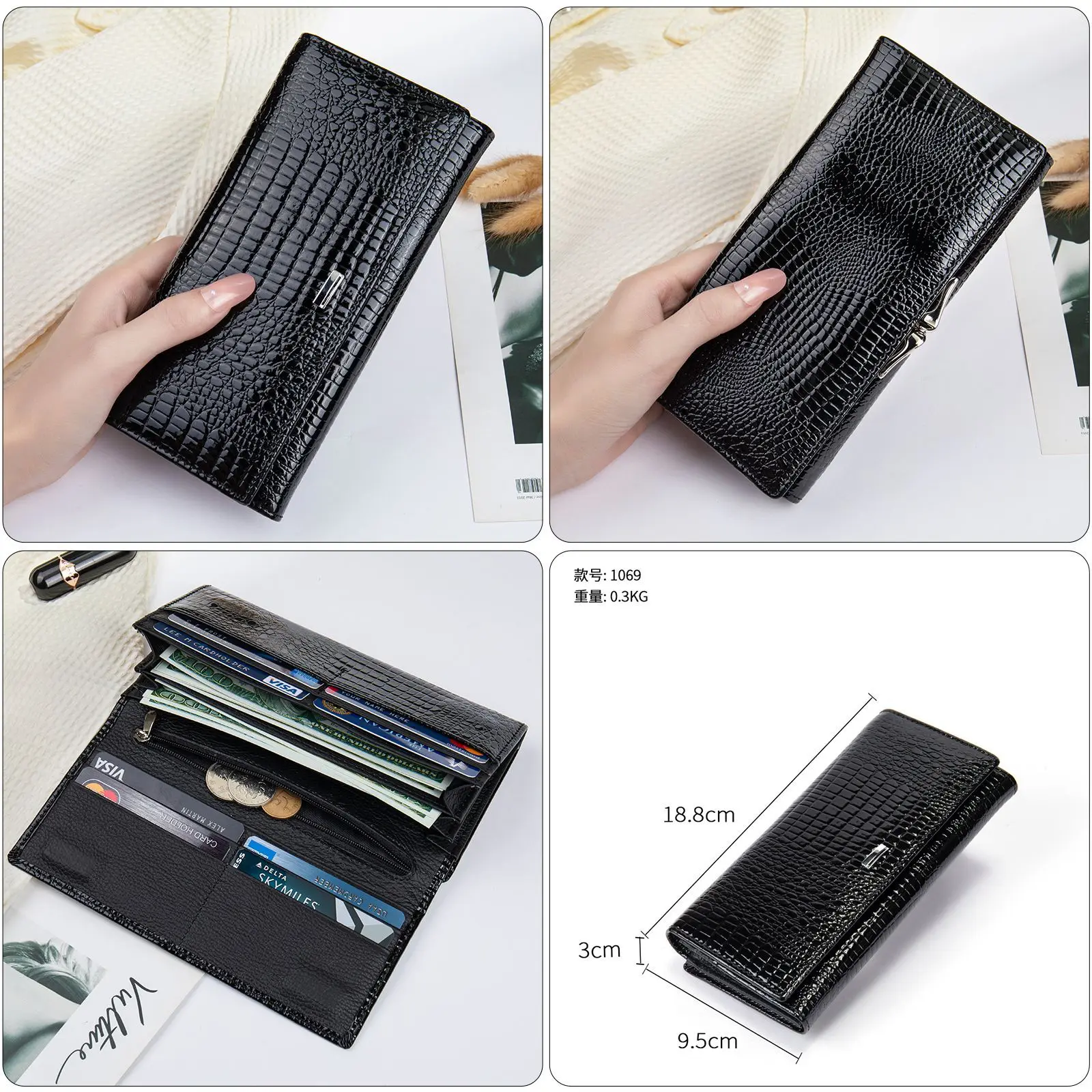 Genuine Leather Women's Long Wallet Designer Luxury Women Clutch Handbag Coin Purse ID Credit Card Phone Bag Holder for Ladies