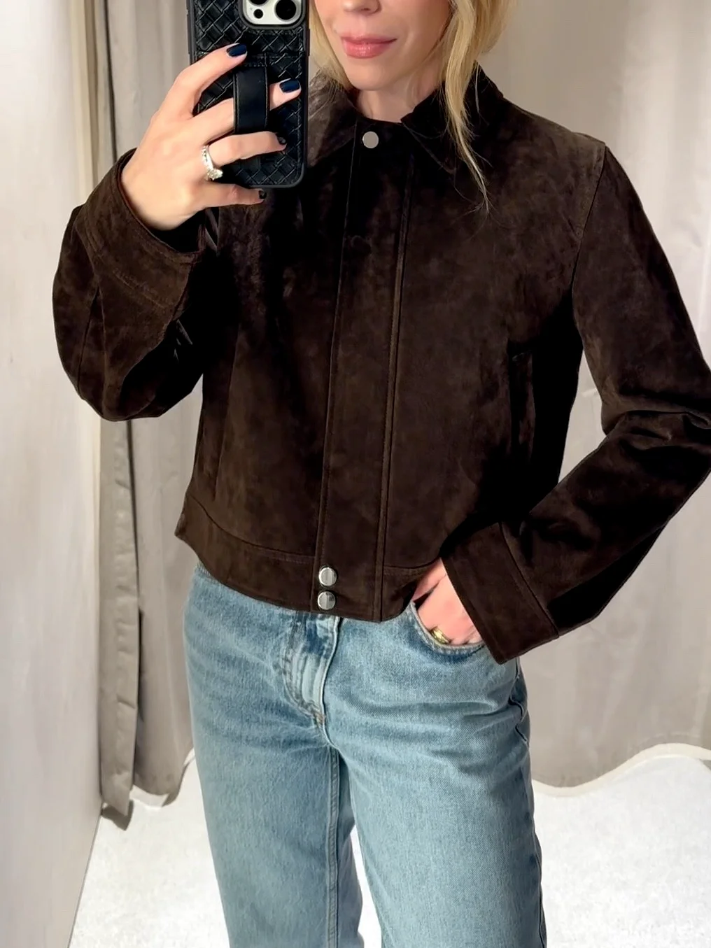 

Женская осенняя новая модная винтажная замшевая текстурированная куртка с длинными рукавами и карманами, женская уличная повседневная куртка на молнии