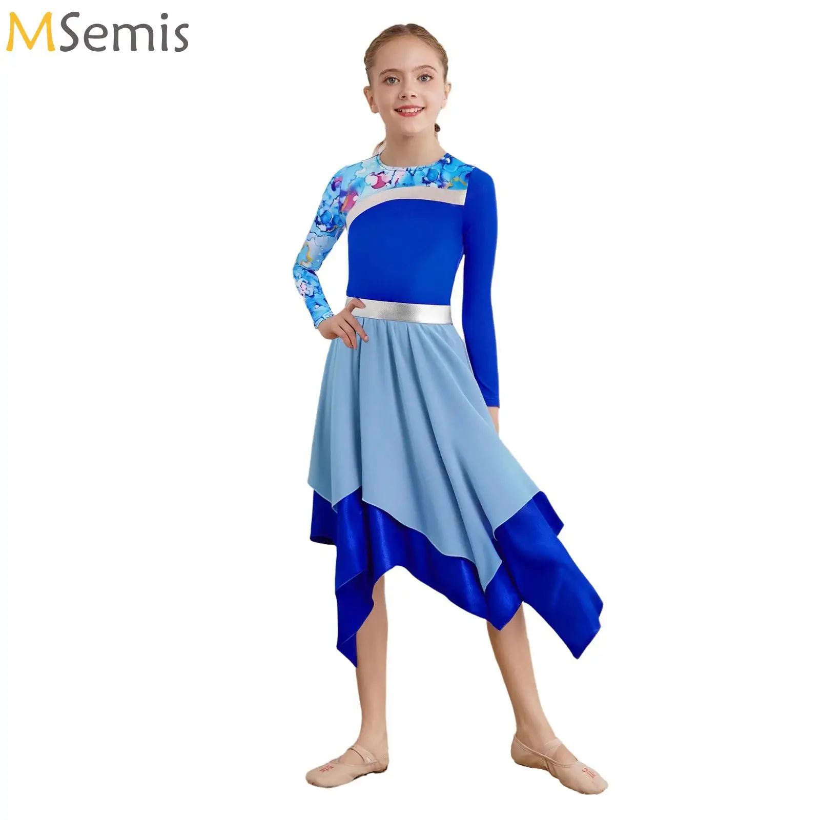 Robe de danse chrétienne pour enfants filles, Robe de culte, tunique à manches longues, bloc de couleurs, Robe de Ballet lyrique pour spectacle de fête