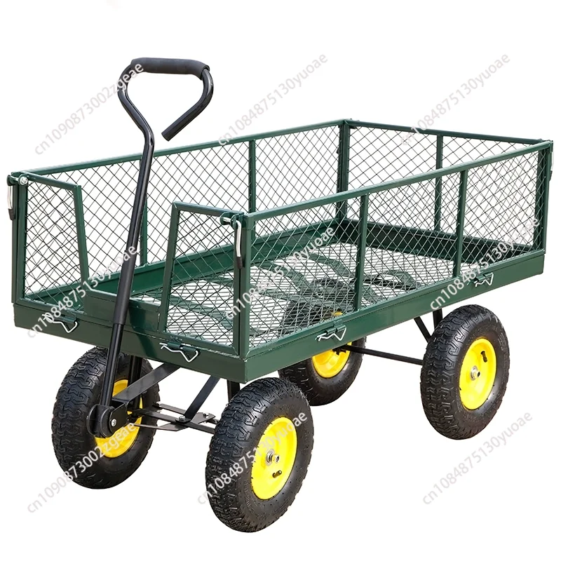 

Garden Wagon Trolley Household Courtyard Camping Lawn 4 Wheel Barrow Outdoor Steel Folding Cart Beach Wagon Cart