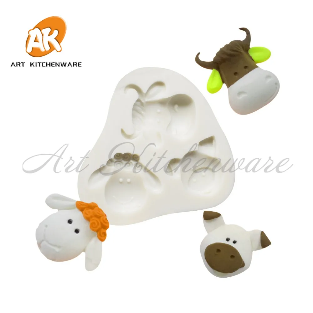 Animal Silicone Mold Cow Sheep Pig Fondant Cake Decoration Silicone Mold Hand Made Decorating Leaves Chocolate Candy Kitchenware