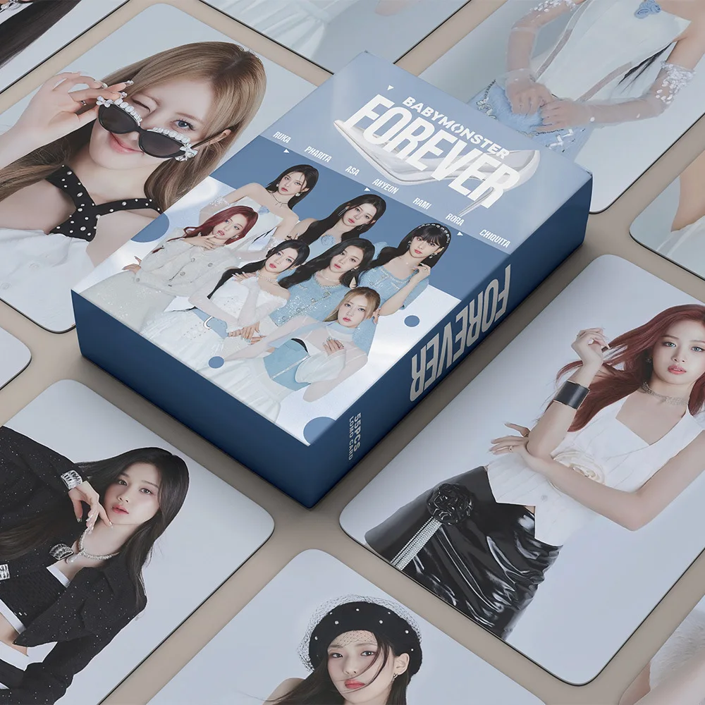 55Pcs/Box KPOP Babymonster FOREVER Album New Photocards List Asa Ahyeon Ruka Rami Pharita Fashion Two Sides Lomo Cards Fans Gift