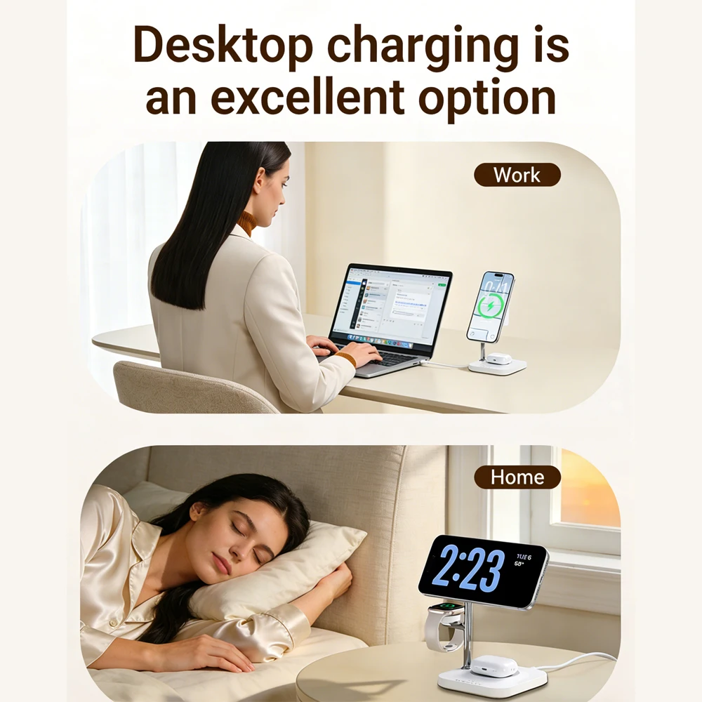 ACEFAST 4 in 1 Qi2 25W Fast Charging Magnetic Wireless Station For iPhone 17 16 Earphones Watch Charging Stand with Night Light