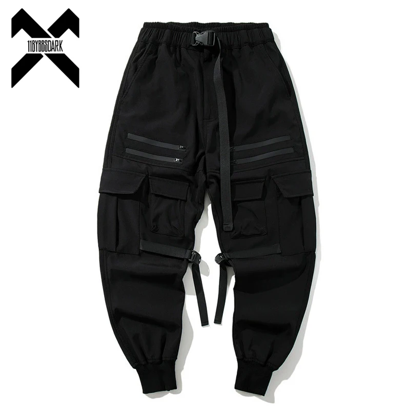 2025 New Streetwear Joggers with Multi-Pockets Men's Tactical Cargo Pants Black Utility Work Pants Elastic Waist Casual Trousers