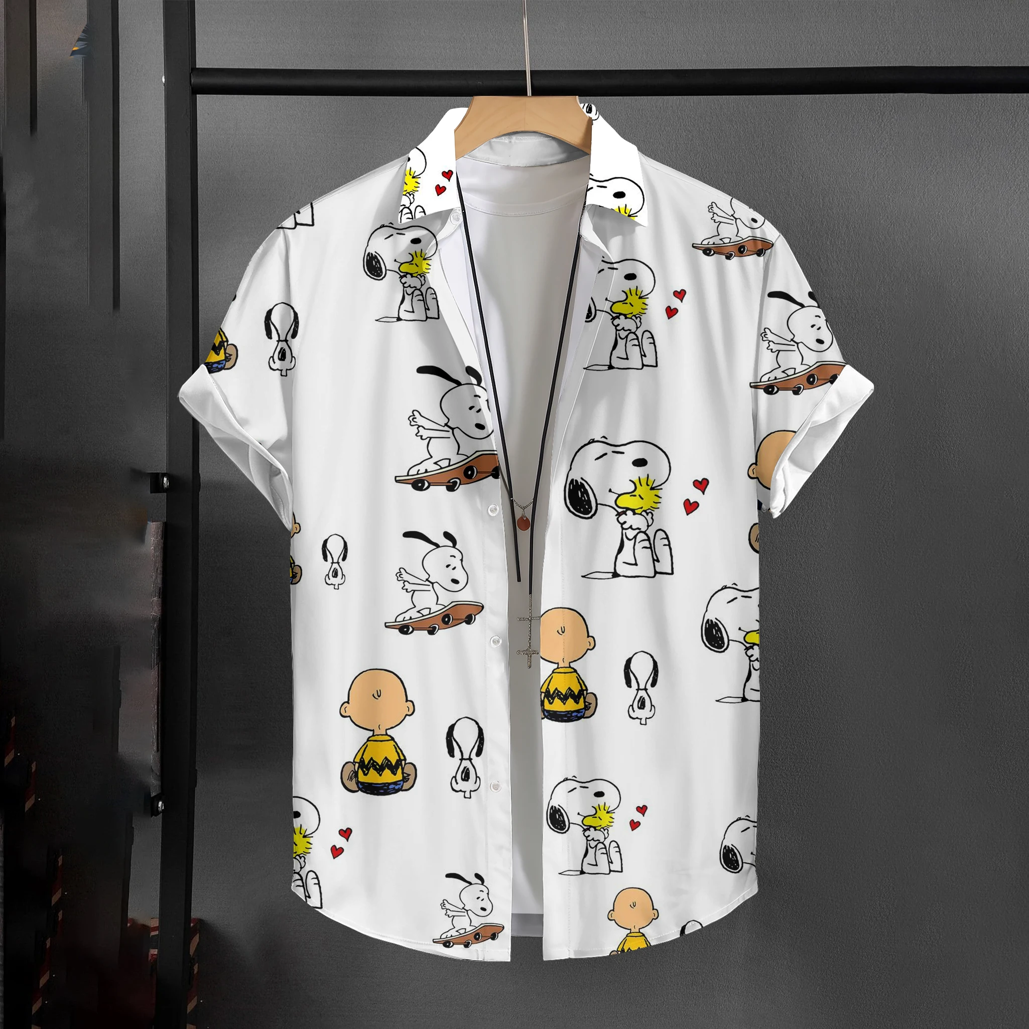 Snoopy Hawaiian Beach Shirt Summer Cartoon Anime Men Shirts Short Sleeve 2026 New Fashion White Male Clothes Tops