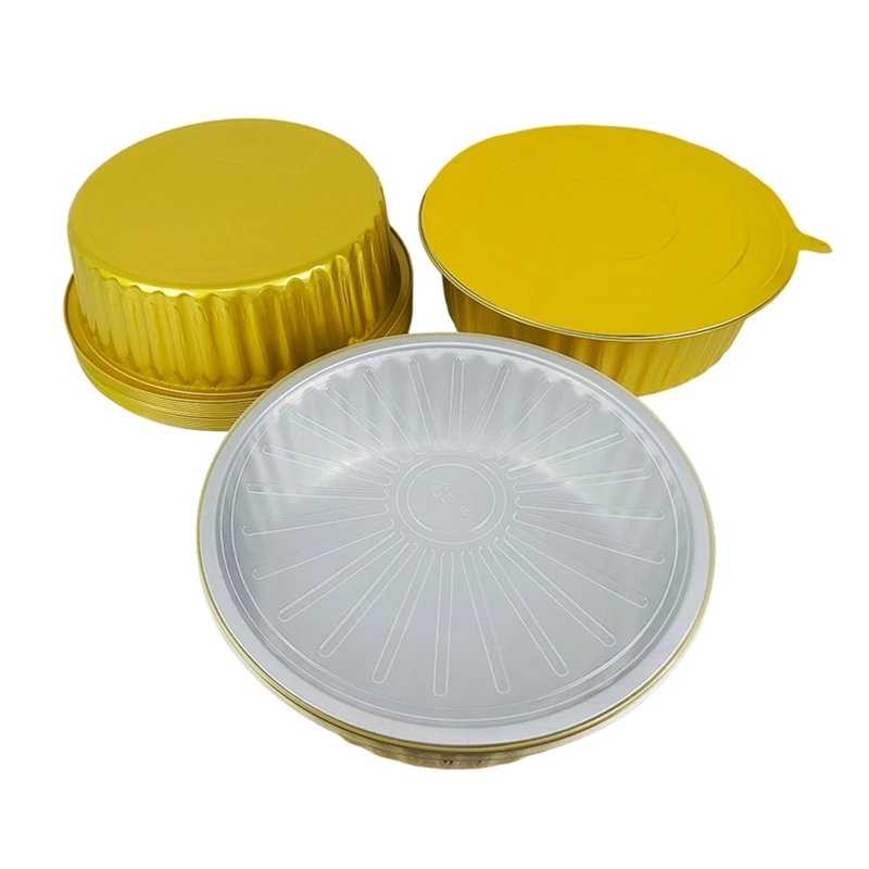 10pcs 4000ml Large Capacity Thickened Round Aluminum Foil Bowls Heavy Duty Gold Disposable BBQ Baking Pans Takeout Containers
