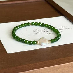 New Arrival Trendy Natural Green Chalcedony & Freshwater Pearl 14K Gold Filled Female Beads Chain Bracelet Jewelry For Women