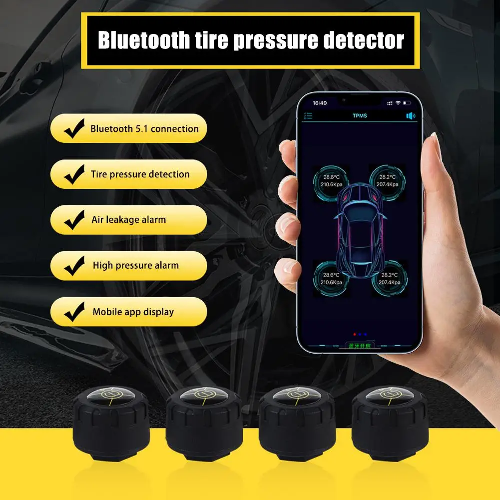 Tire Pressure Monitoring TPMS System Bluetooth External Sensors Real-time Pressure and Temperature Sensor for Android/iOS