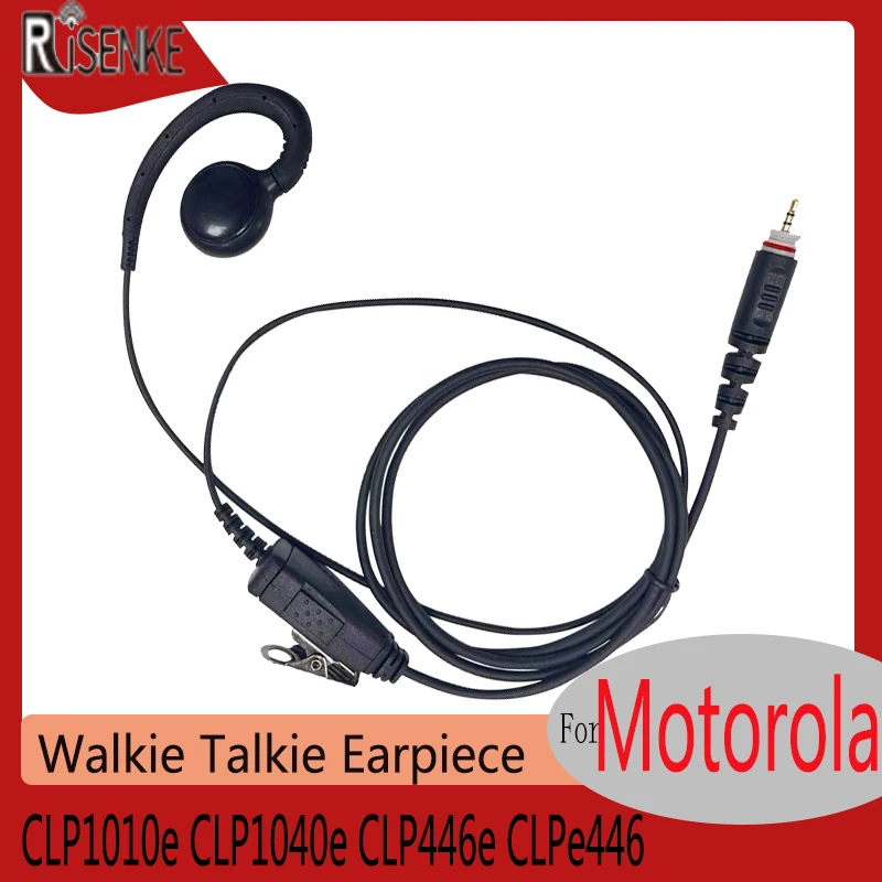 RISENKE C-Shape CLPe446 Earpiece for Motorola CLP1010e CLP1040e CLP446e Radio Walkie Talkie Accessories Headset with PTT Mic