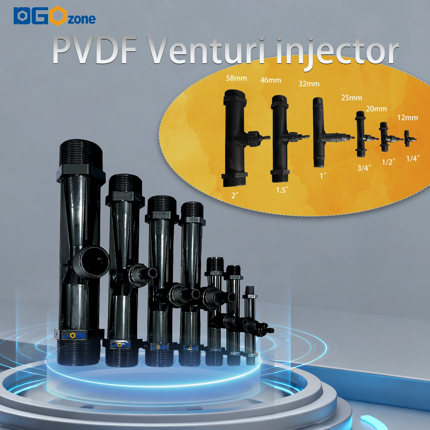

Инжектор Вентури из ПВДФ 1/4 дюйма для смешивания газовых и жидкостей Трубка Вентури, устойчивая к кислотам и щелочам, озоновый Вентури KH-A48275 DGOzone