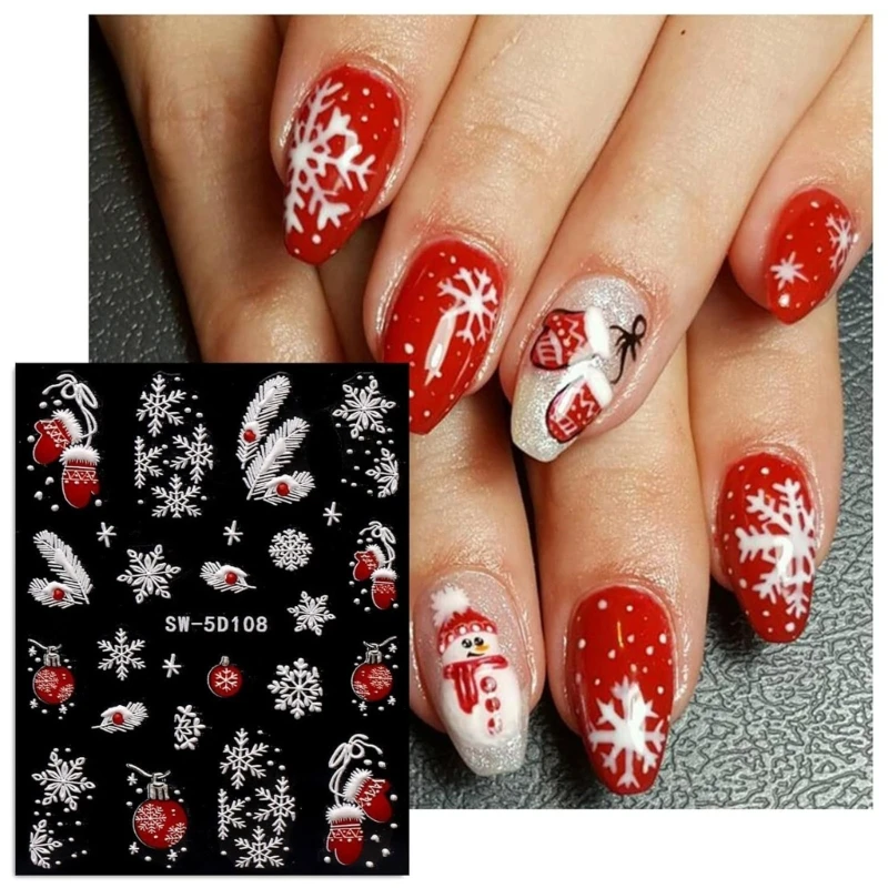 40JD 4 lençóis Snowflake Nails adesivos arte Decalques unhas