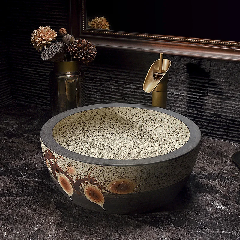 

China Procelain wash basin sink ceramic art sinks Countertop wash basin ceramic bathroom sinks laboratory sinks ceramic gold