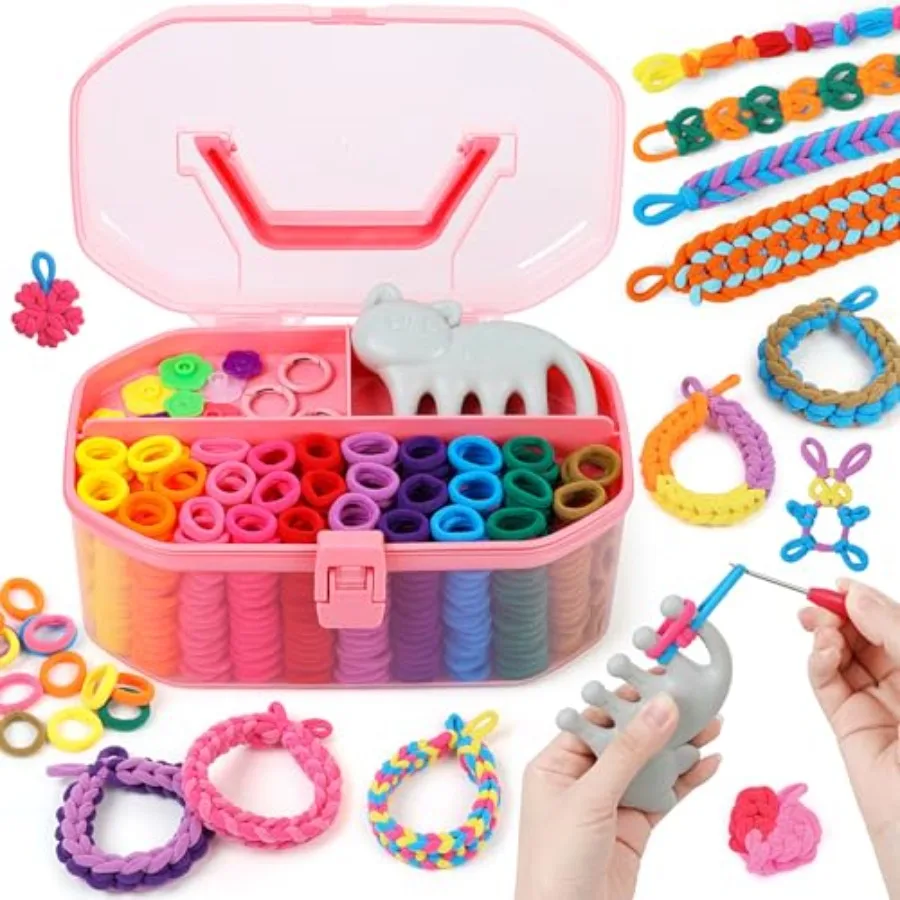 

Art and Craft Kit, Rubber Band Bracelet Make Toy, Cat Weaving Comb, 1000+ Colorful Hair Ties, DIY, Organizer Case, Gift for Gir