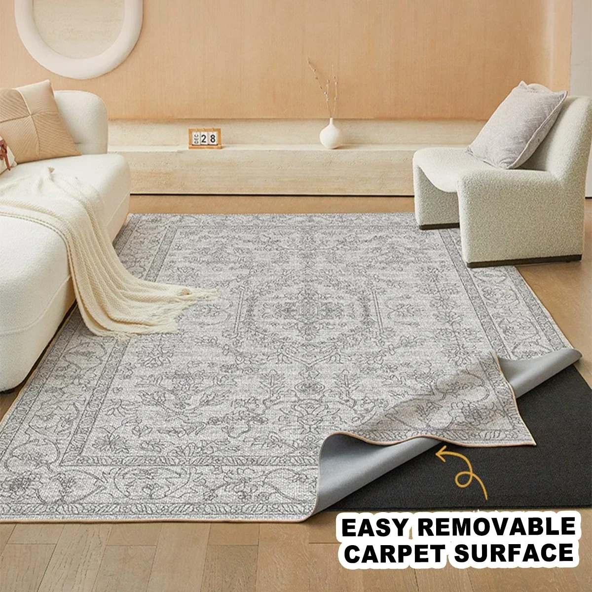 

Removable Washable Machine Washable Bedroom Rugs Double Layer Washable Living Room Carpet Retro Persian Decoration Floor Mat