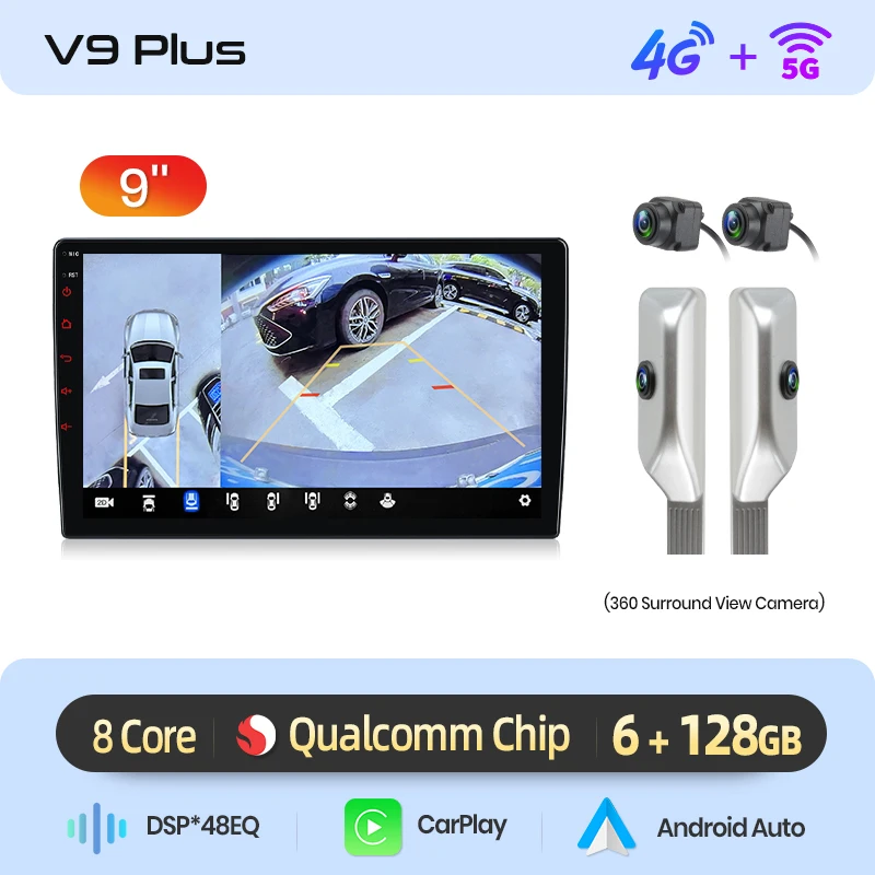 Junsun Qualcomm Autoradio 360 View Camera Draadloze CarPlay voor Apple Android Auto Universele Stereo Autoradio 4G GPS RDS WiFi BT