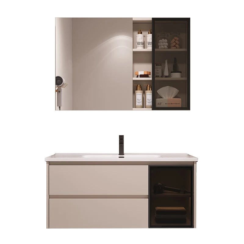 

Small apartment solid wood integrated ceramic basin intelligent hand washing basin washbasin basin bathroom cabinet combination