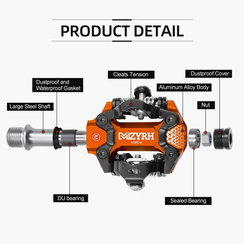 MZYRH Self-locking Bike Pedal Aluminum Sealed Bearings Road Bmx Mtb SPD Pedals Non-Slip Waterproof Bicycle Pedals