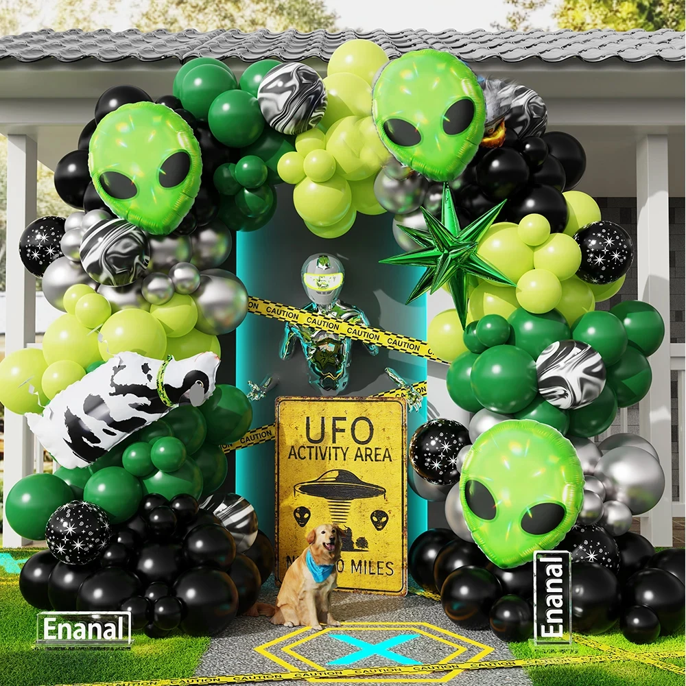 

122pcs Alien Balloon Garland Arch Kit UFO Spaceship Cow Exploding Star Foil Balloons Space Universe Themed Birthday Party Decor