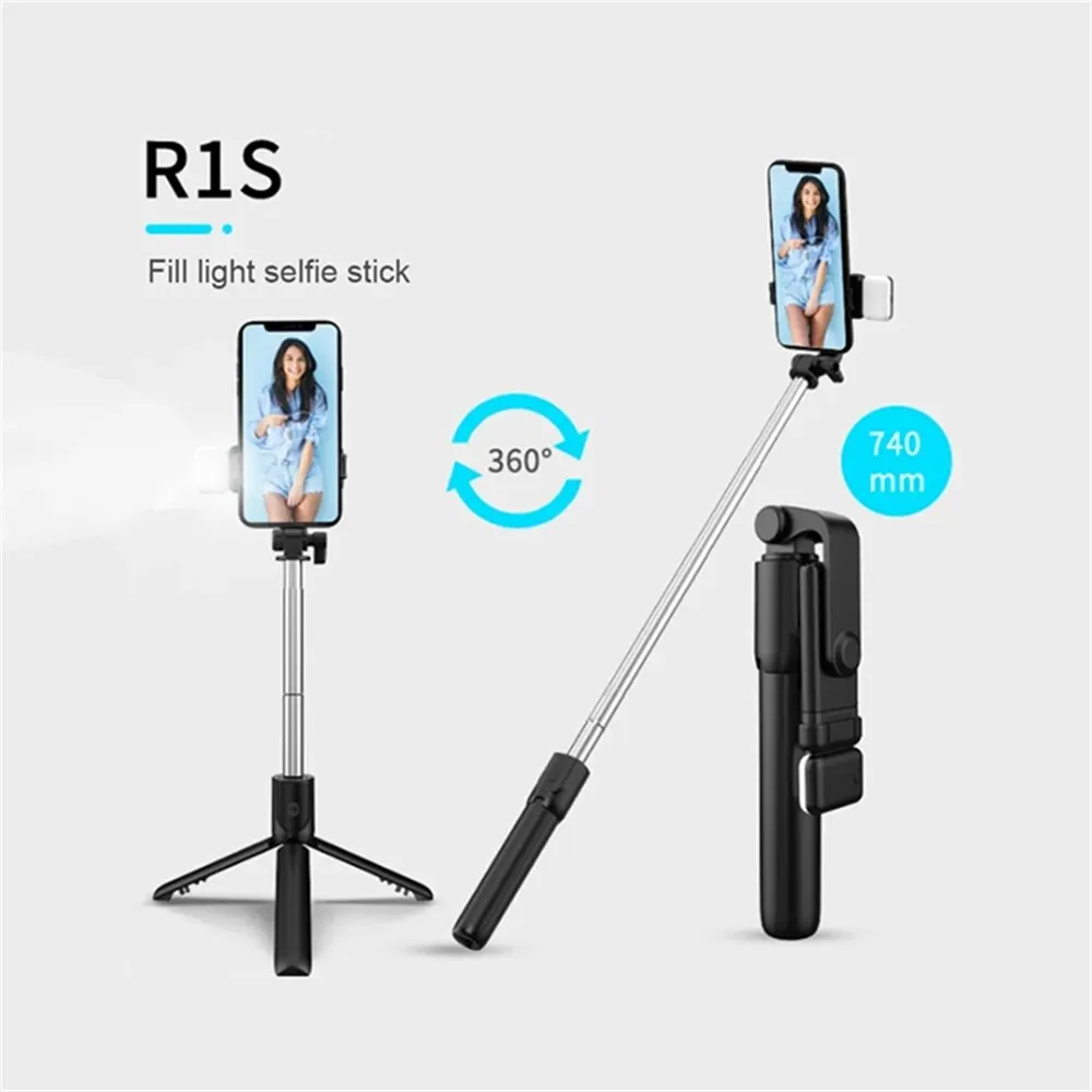 Cell Phone Selfie Stick Tripod Bluetooth Remote Wireless Selfi Stick Phone Holder Stand with Beauty Fill Light for Phone