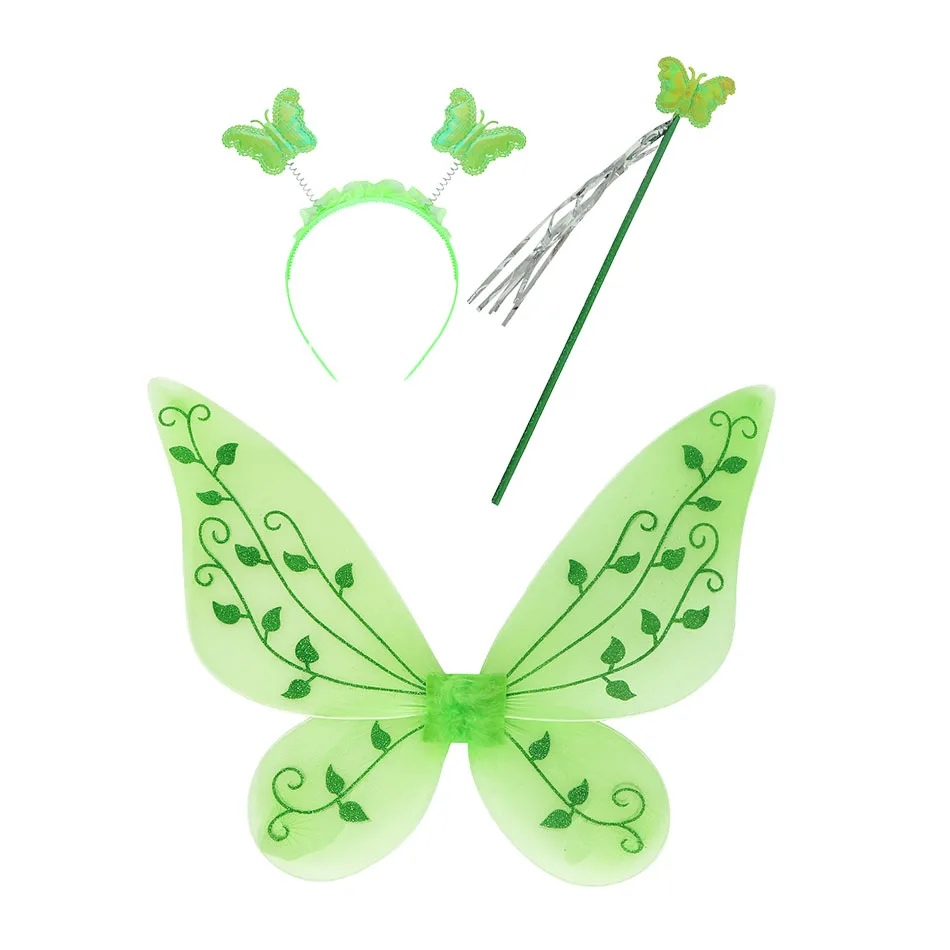 Disney guantes de varita de corona de alas de Hada Verde Tinkerbell para niñas, diadema de flores, accesorios de disfraz de princesa, vestido de