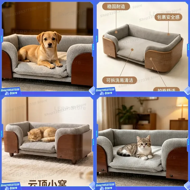 Solid Wood Cat Bed Removable Washable Pet Nest High End Dog House Durable Wooden Crate for Small Animals Comfortable Sleeping