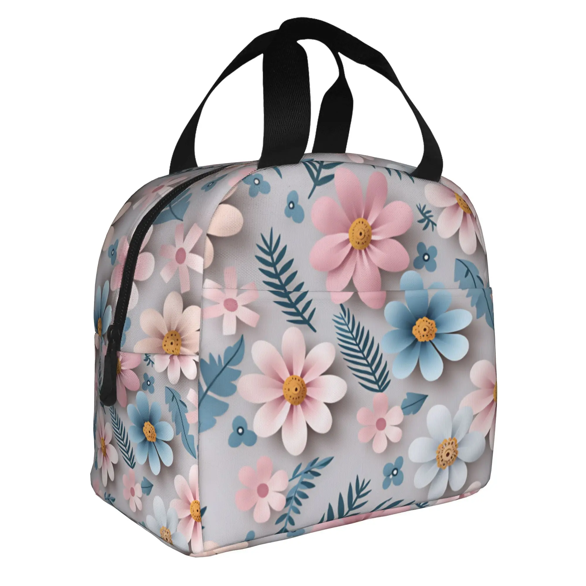 Fashion Trend 3D Flowers Insulated Lunch Tote Bag for Women Luxury High 3D Floral Portable Cooler Thermal Bento Box Camping