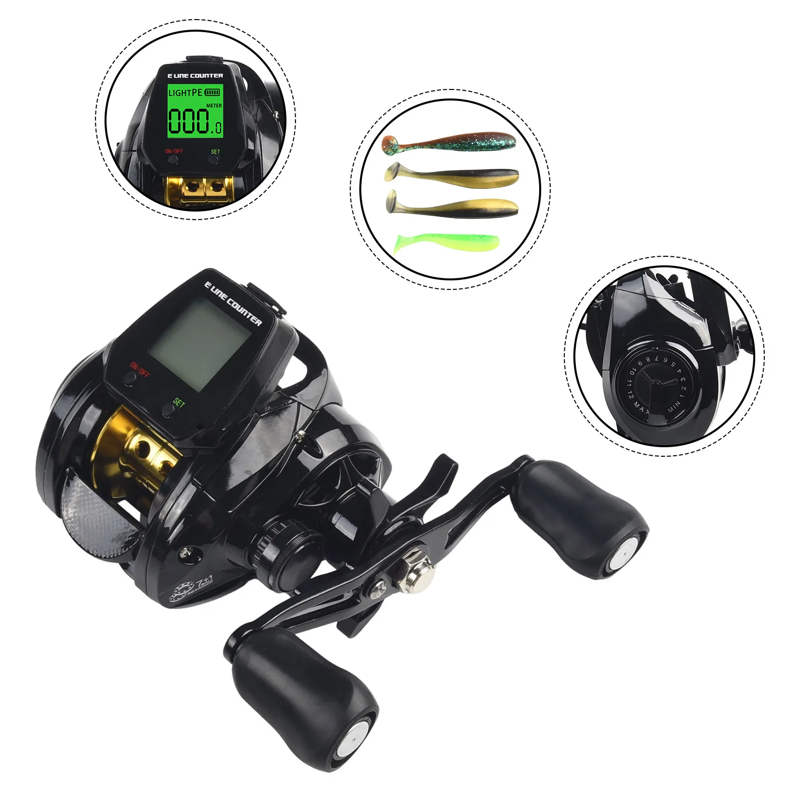 Reel Fishing Reel Baitcasting Reel Bite Alarm Black Line Counter Rechargeable Battery 250g / 8.8oz Aluminum Alloy