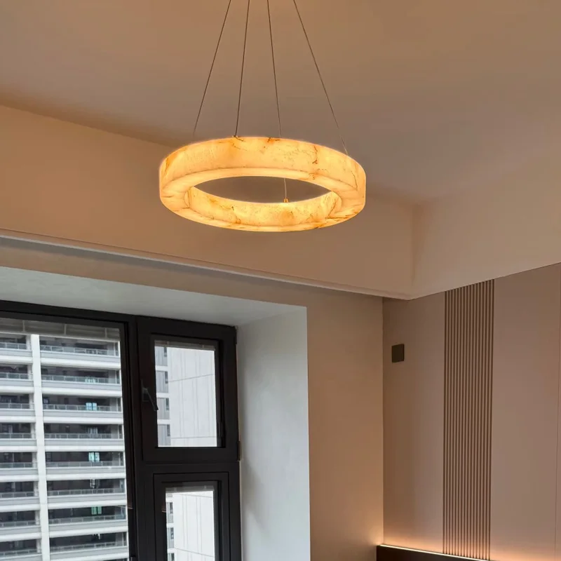 

2025 Italian French Modern Spanish Marble Chandelier Brass Round Rectangle Pendant Lamp Ceiling Light Bedroom