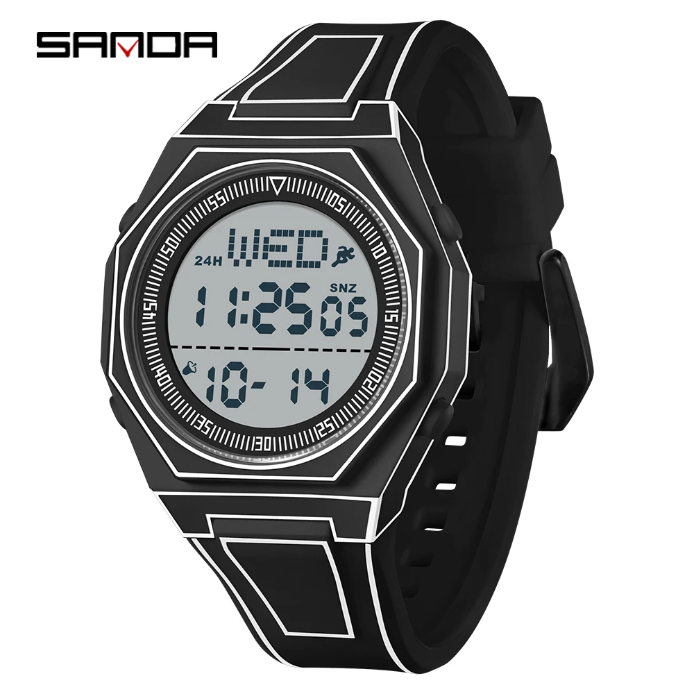 SANDA 9097 Men's and Women's Sports Electronic Watch Multi functional 5ATM Waterproof Colorful Night Light Alarm Clock Timing