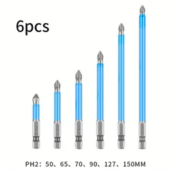 6PC 50mm150mm PH2 Phillips Head Screwdriver Drill Bit Hex Shank Magnetic Non Slip Long Reach Precision Screw Bits Electric Tools