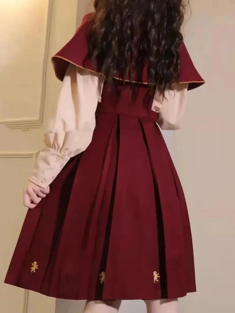 2025 Spring Dress Suit Female Preppy Korean Loose Japan Strap Dress Kawaii Girl Single Piece Women Punk Streetwear Red Dress New