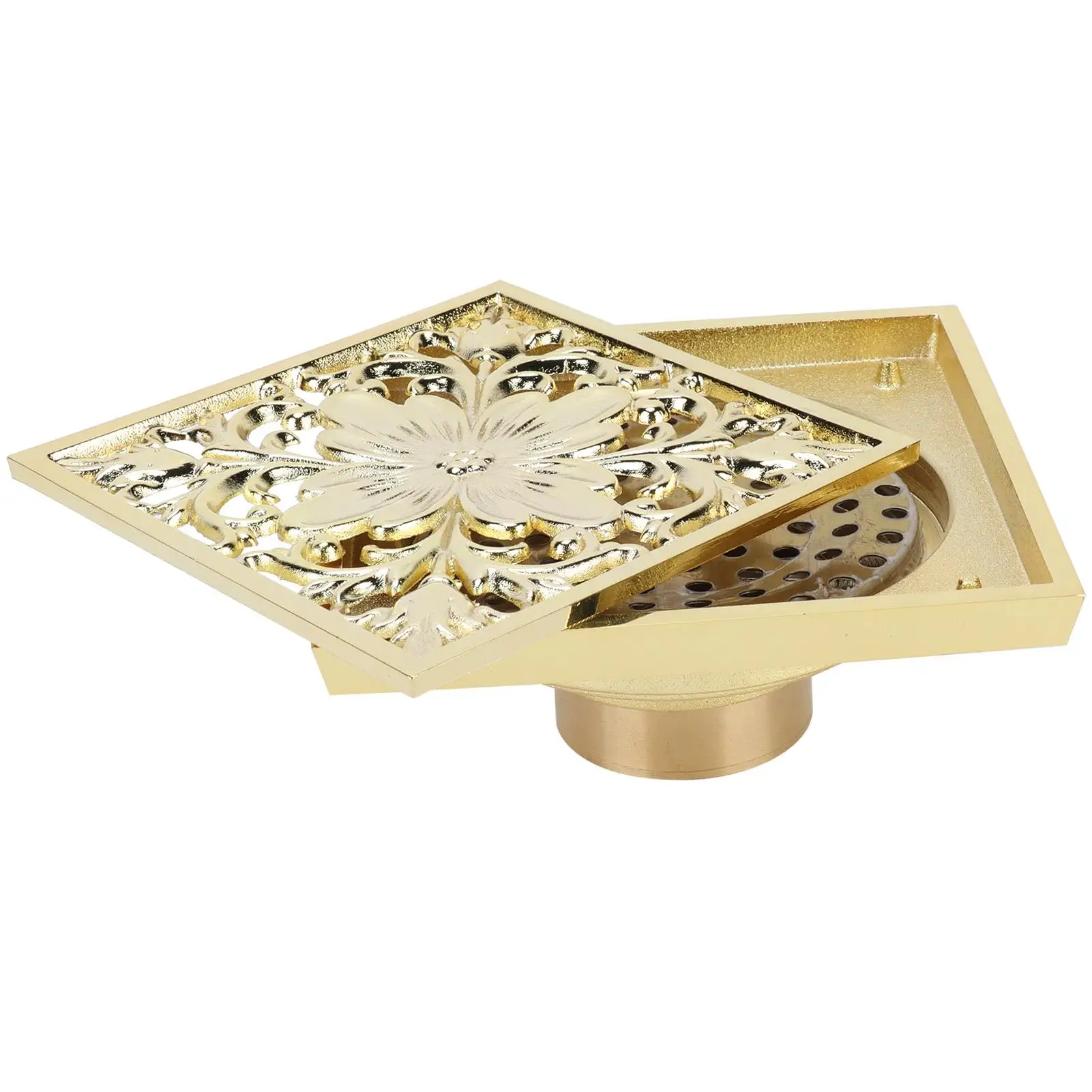 Bathroom With Antique Brass Euro Style Shower Floor Drain - Deodorant, Anti-Clogging Sewer Strainer, Bathroom Cover Grate