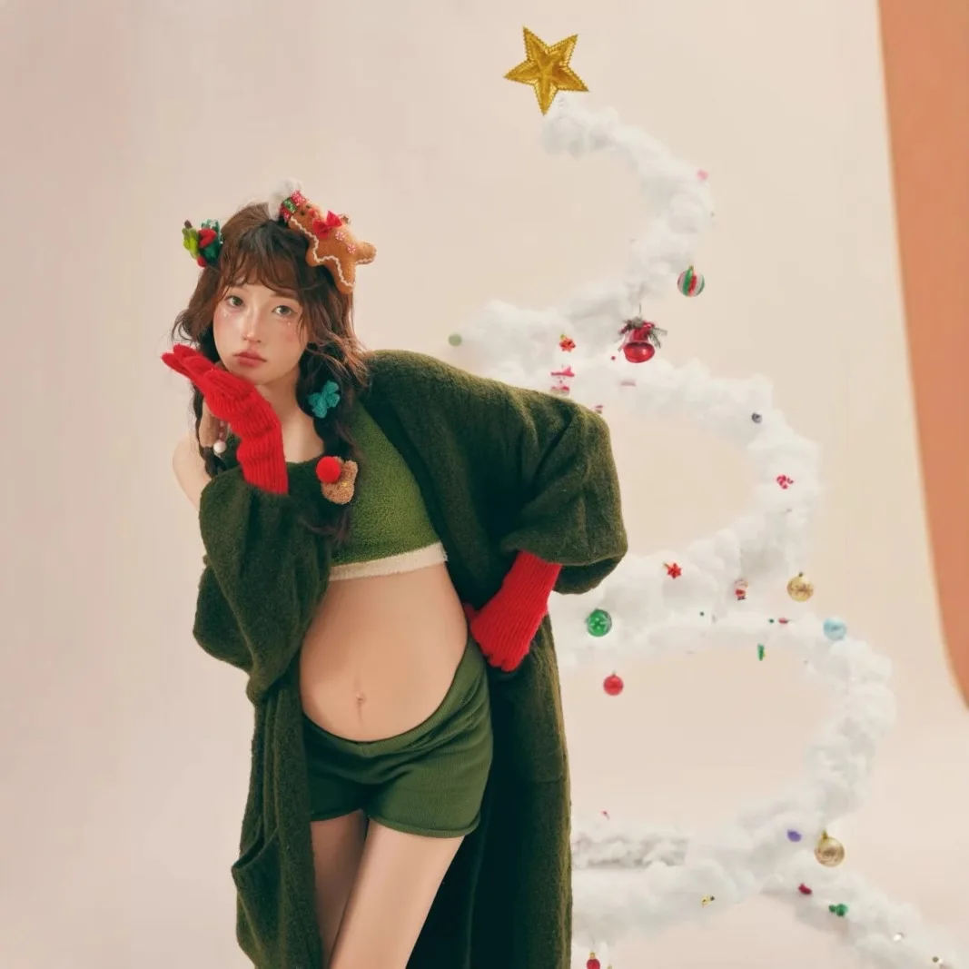 الأمومة صور الملابس استوديو عيد الميلاد موضوع لطيف كسول الرياح سترة الأم الحامل التصوير الفوتوغرافي مجموعة #4