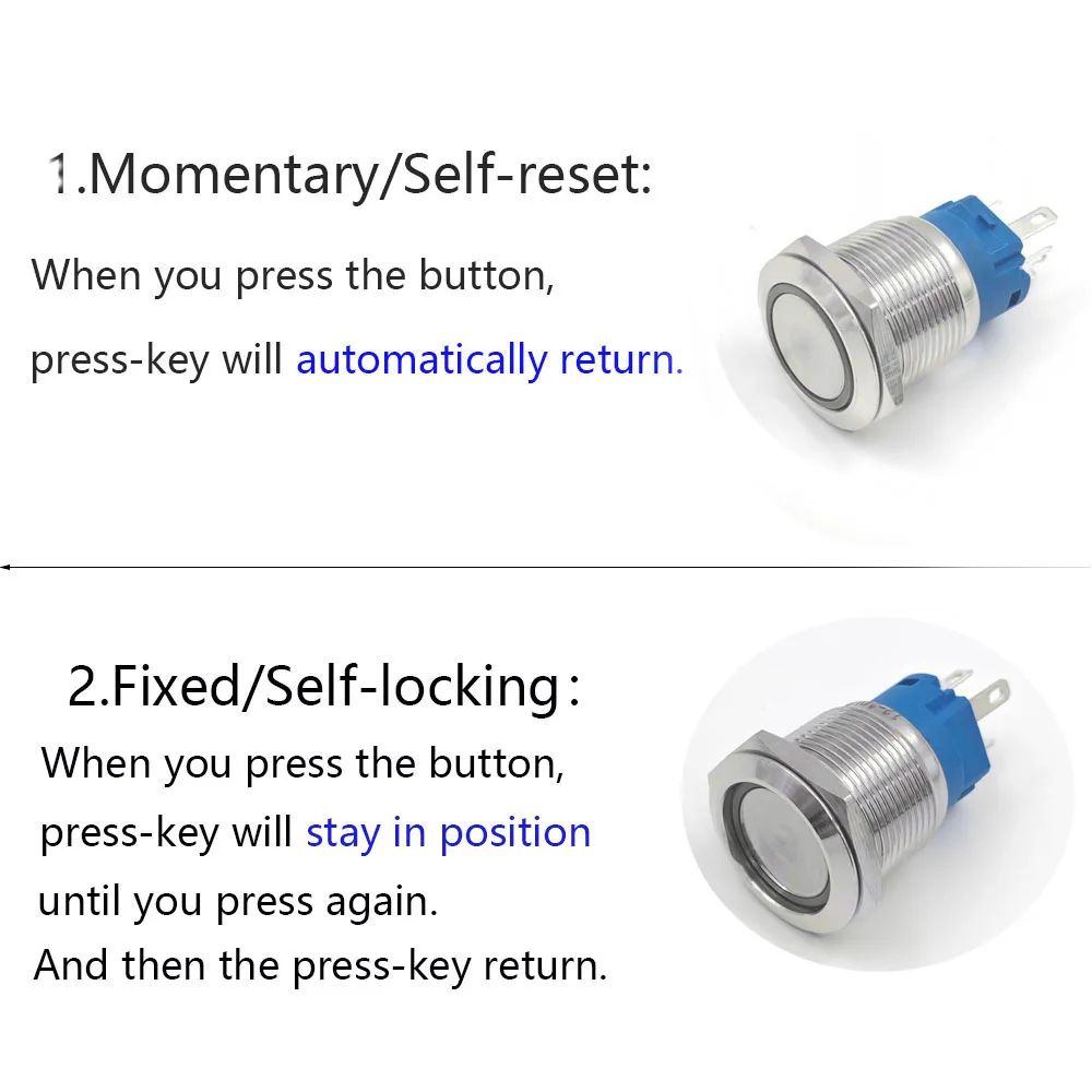 16mm 19mm 22mm PC Power Metal Push Button Switch Start Stop LED Light Flat Head 1NO1NC Red Blue Green 3v 5v 6v 12v 24v 110v 220v