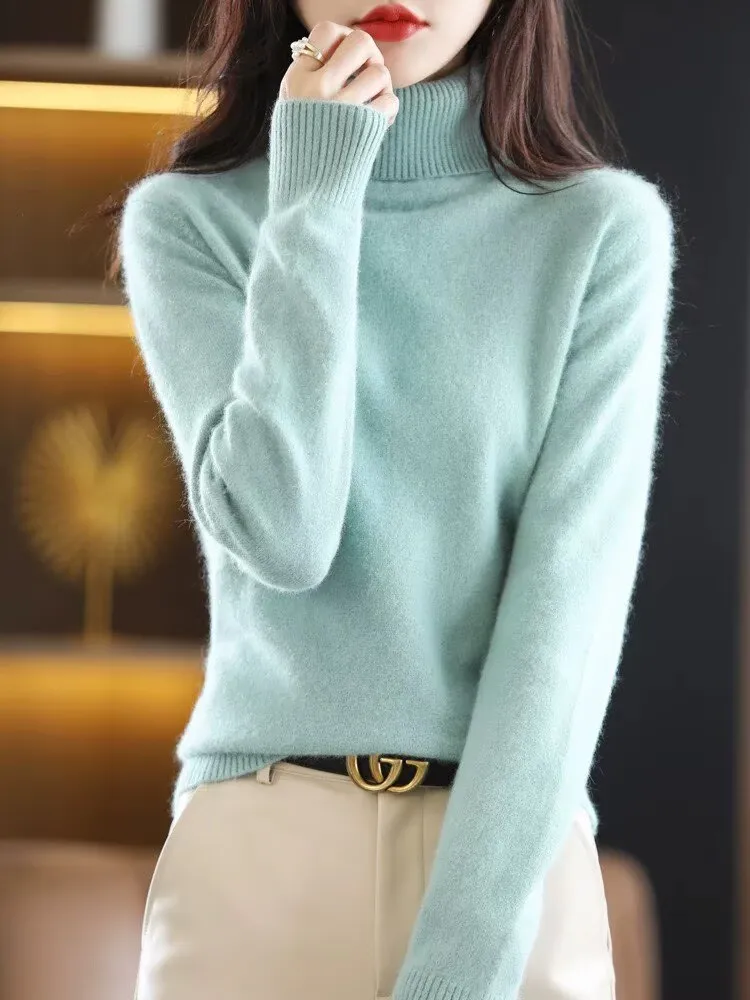 

New Women's Clothing For Autumn/Winter 2025 100% Mink Plush Turtleneck Pullover Sweater Ladies Cashmere Sweater