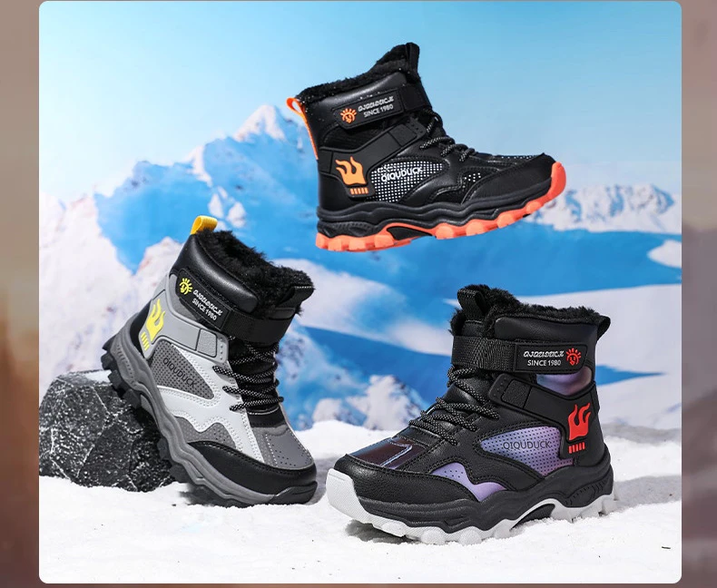 Kinder-Schneestiefel Wintermode Hohe Plüsch-Wanderschuhe Rutschfeste Outdoor-Sneaker für Jungen Wasserdicht – Detail 2