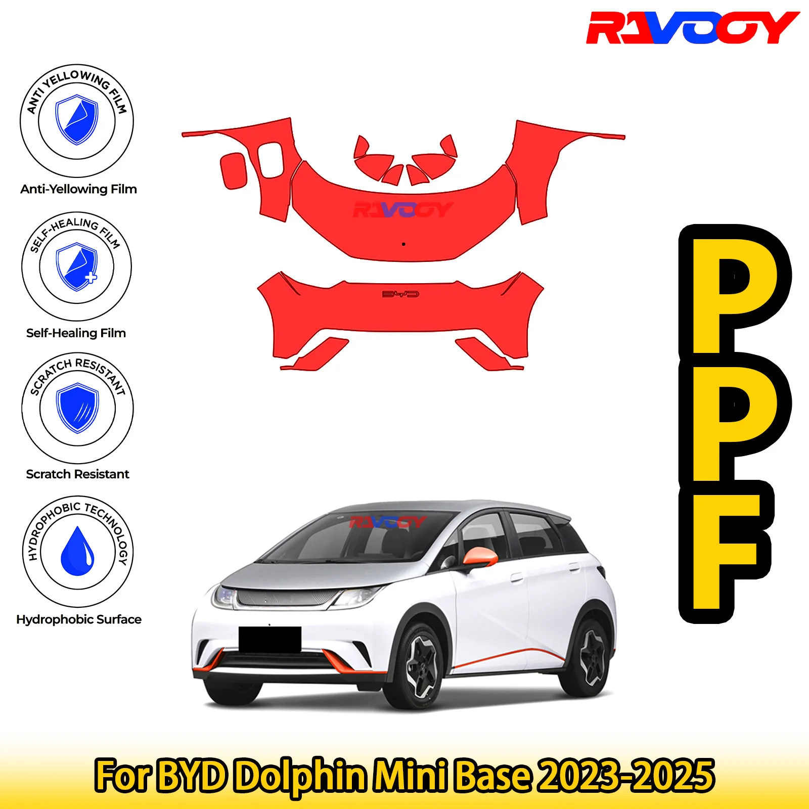 

For BYD Dolphin Mini Base 2023-2025 Glossy Matte Black Precut front PPF Kit Paint Protection Film