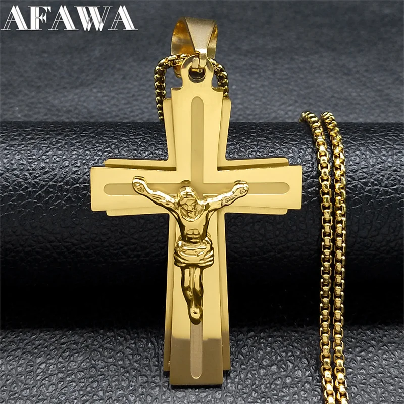 

Hip Hop Cross Necklace for Women Men Stainless Steel Gold Color Jesus Statue Pendant Necklaces Jewelry Anniversary Gift N2342S02