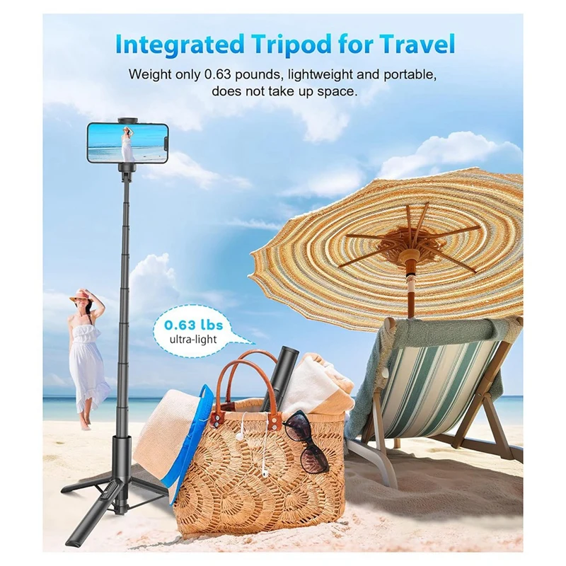 60Inch Cell Phone Tripod And Selfie Stick With Remote Control,For Cell Phones 4-7Inch Portable Smartphone Tripod Holder