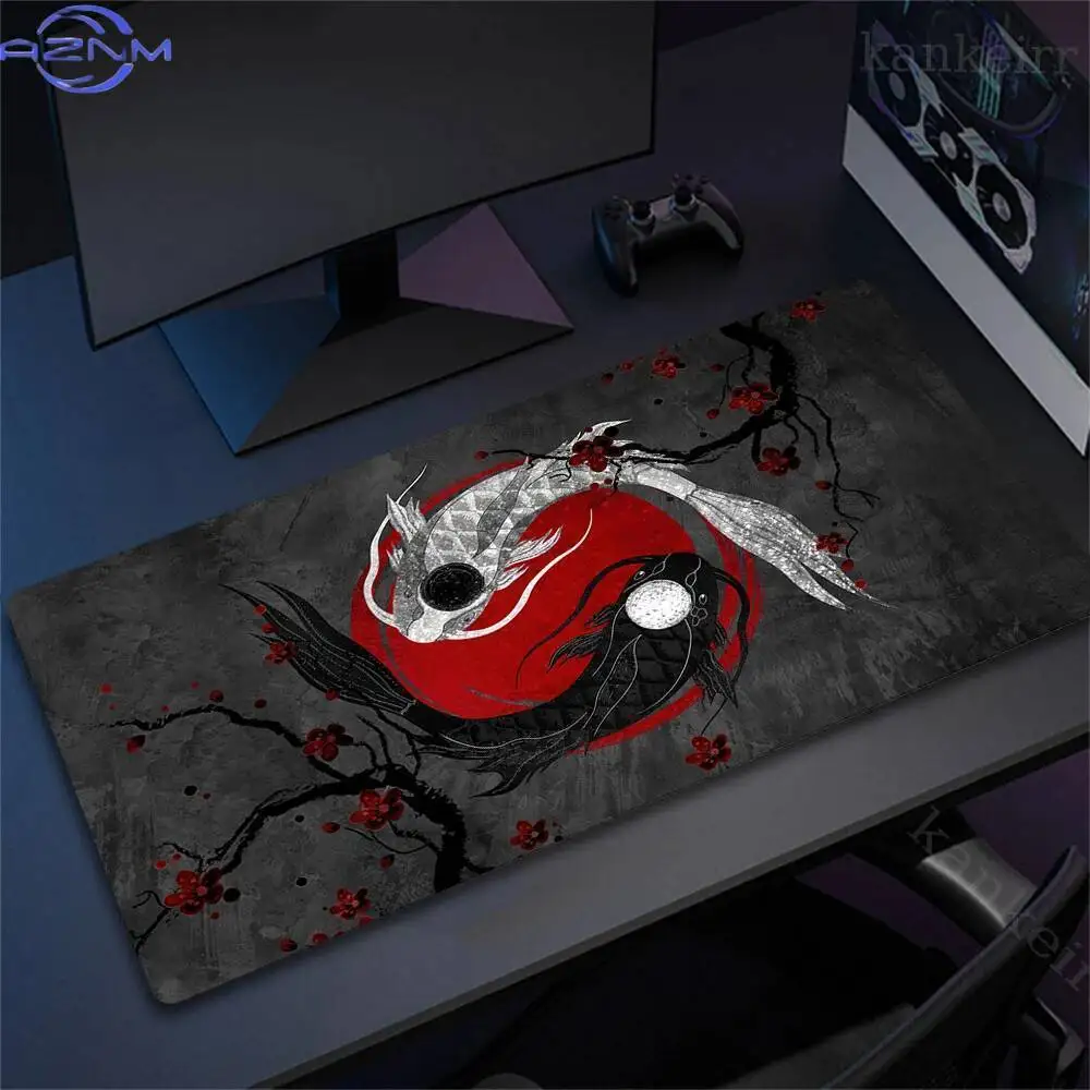 Fish XXL Lock Edge Mousepad Koi Taichi Neutral Large Gaming Desk Mat Keyboard Mats Mouse Mat Beast Desk Pad For Gift Mouse Pad