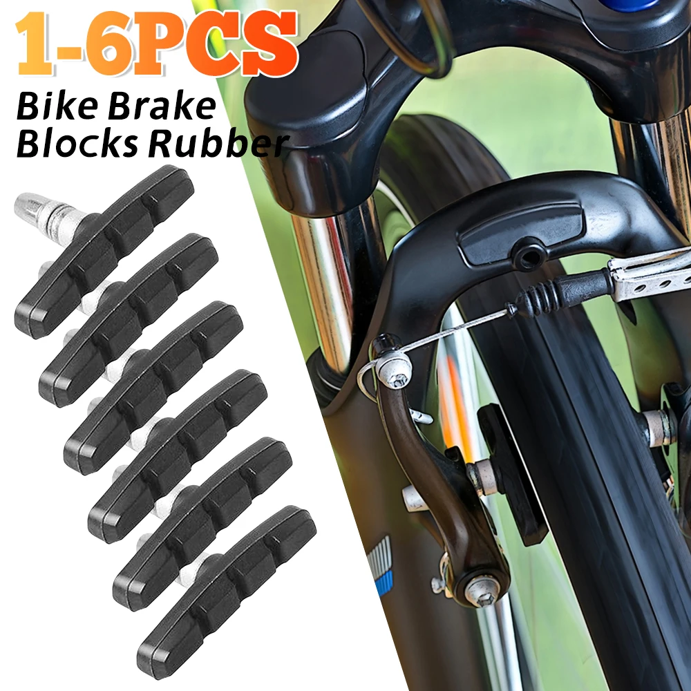 1-6PCS Bike Brake Blocks Lightweight V-brake Shoes Pads Rubber MTB Mountain Road Bicycle Cycling Part Tools Bicycle Accessories