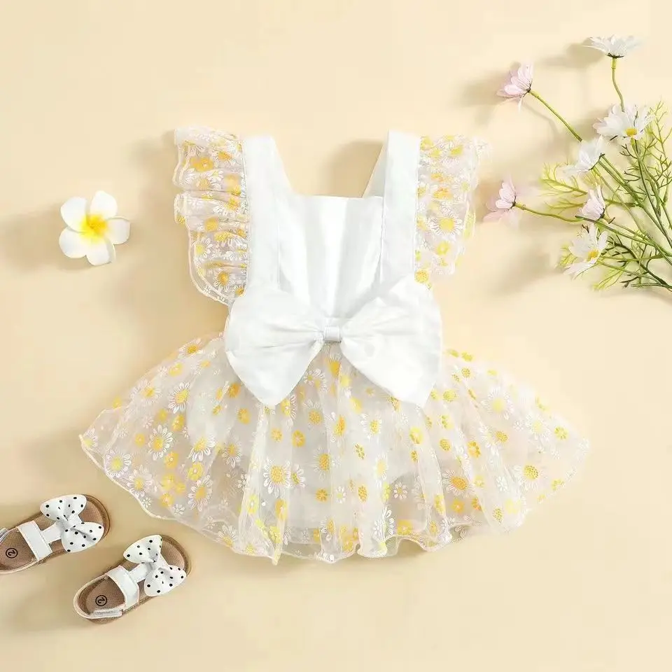 Infant Baby Girl Floral Embroidery Bodysuit Princess Ruffles Sleeve Square Collar Jumpsuit Lovely Baby Girls Bodysuits 0-2Y