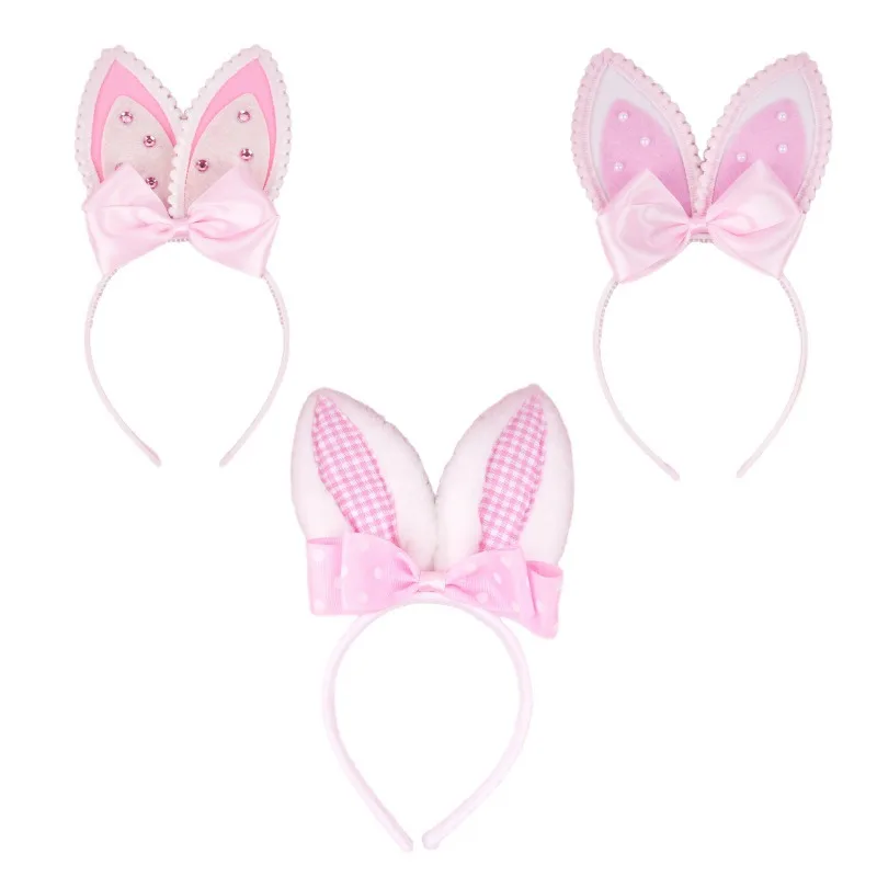 

Cute Bunny Ear Headband with Pink Bow Decoration, Children's Day Party Accessories, Kids' Festival Celebration Hair Ornaments